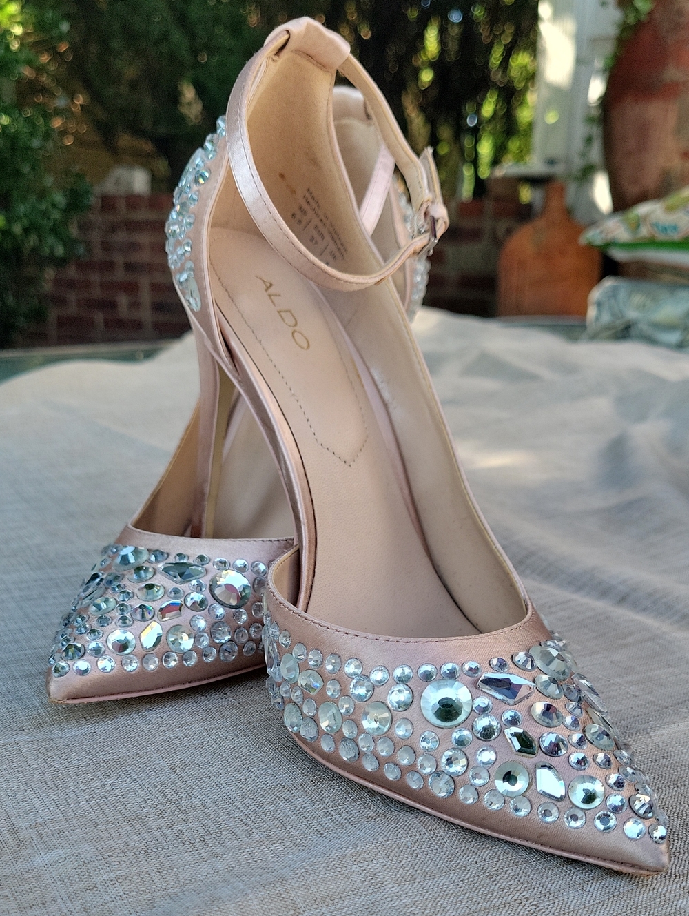Aldo Blush Pink Crystal Embellished Pointed Toe Pumps